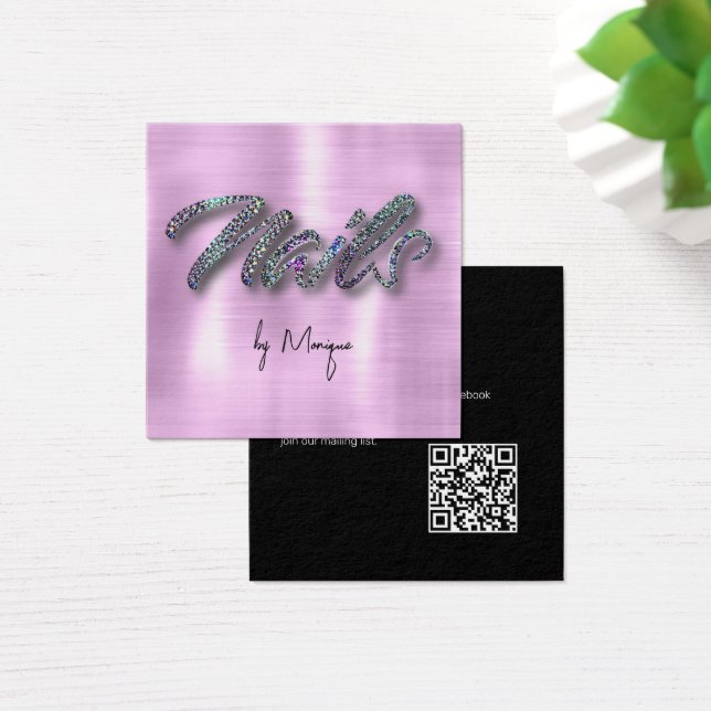 Faux Diamonds Holographic Nails Business Card (Desk)