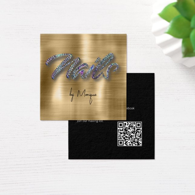Faux Diamonds Holographic Nails Business Card (Desk)