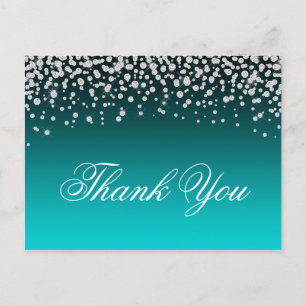 Faux Diamonds Teal and Turquoise Ombre Thank You Postcard