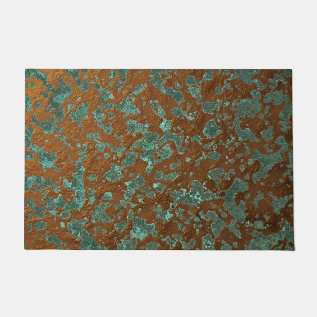 Faux Digital Copper Patina Mottled Teal Rust Doormat (Front)