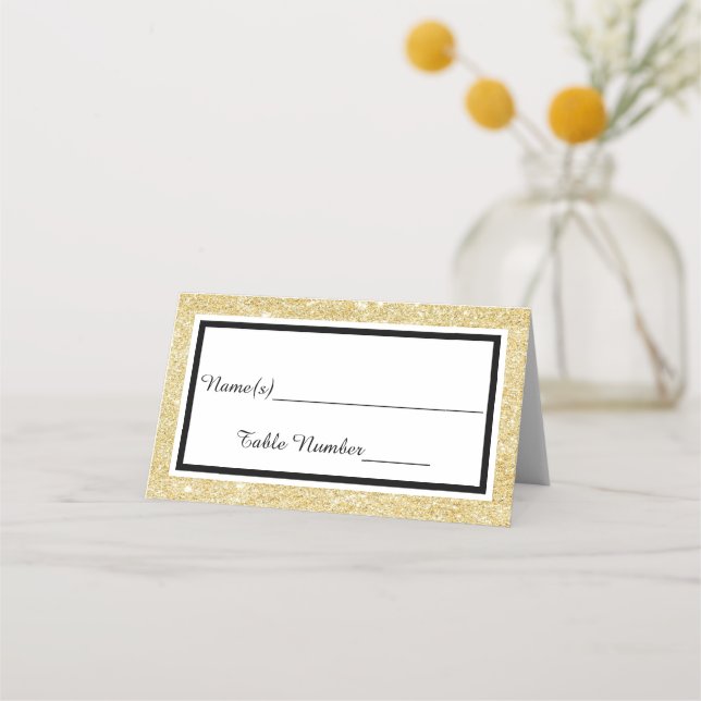 Faux Double Gold Glitter Trim - Escort Card (Front)