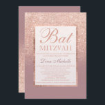 Faux dusty rose gold glitter chic Bat Mitzvah Invitation<br><div class="desc">A modern,  pretty chic and elegant faux rose gold glitter shower ombre with pastel dusty rose colour block Bat Mitzvah invitation with rose gold ombre pattern fading onto a dusty rose background with and elegant gold frame Perfect for a princess Bat Mitzvah</div>
