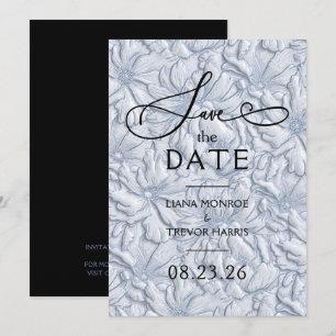 Faux Embossed Dusty Blue Floral Wedding Save The Date