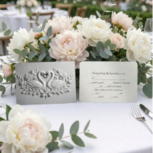 Faux Embossed Effect Swans And Roses RSVP Card
