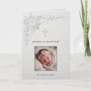 Faux Embossed Floral Baptism Folded Thank You Card