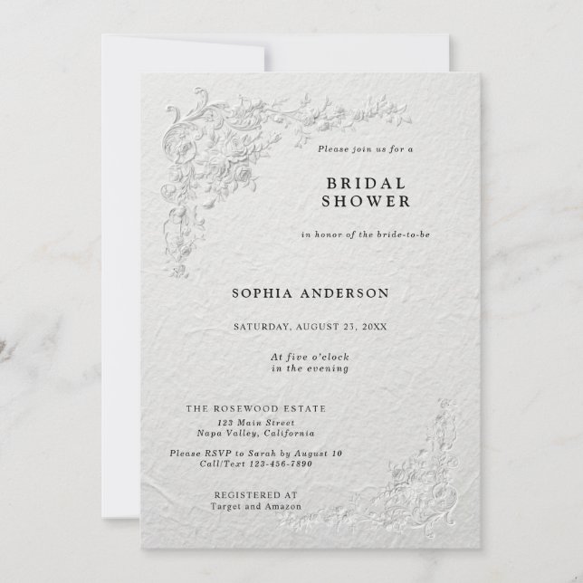 Faux Embossed Floral Bridal Shower Invitation (Front)