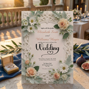 Faux Embossed Floral Elegance Spring Wedding Invitation