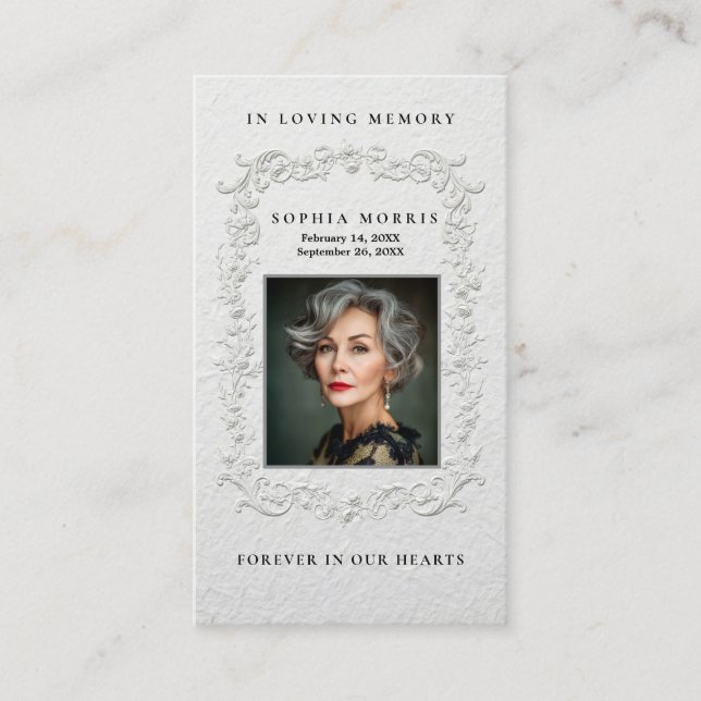 Faux Embossed Floral Funeral Prayer Card (Front)