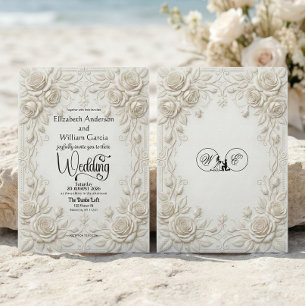 Faux Embossed Floral Plaster Relief Sculpture Invitation