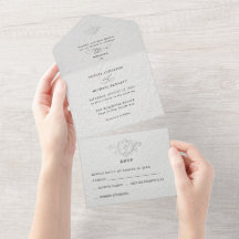 Faux Embossed Floral Wedding  All In One Invi