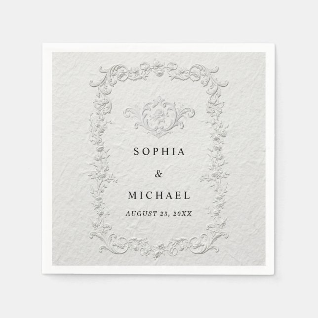Faux Embossed Floral Wedding Napkins (Front)