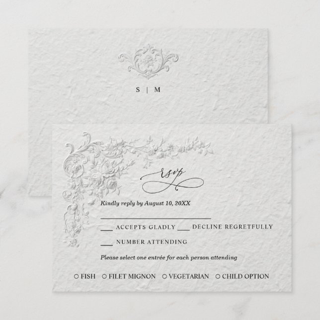 Faux Embossed Floral Wedding RSVP Card (Front/Back)