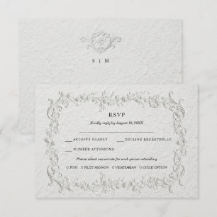 Faux Embossed Floral Wedding RSVP Card