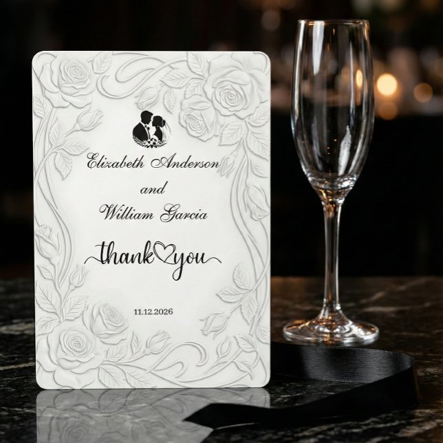 Faux Embossed Floral White 3D Sculpture Effect Thank You Card (Creator Uploaded)