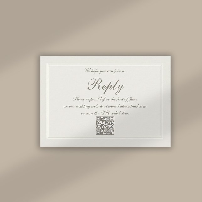 Faux Embossed Formal Elegant QR Wedding Response (formal traditional classic wedding reply card qr code faux embossed triple frame ecru ivory)
