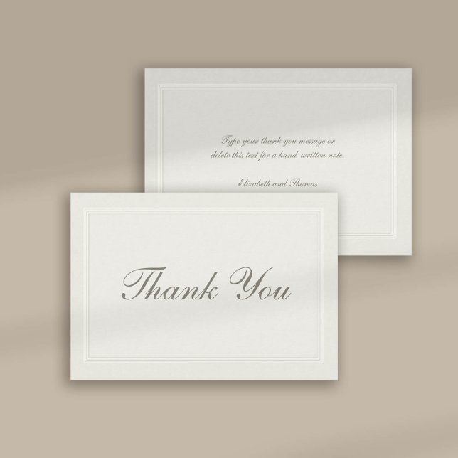 Faux Embossed Formal Traditional Wedding Thank You Card (formal traditional wedding thank you card faux embossed cream ecru frame calligraphy modern classic)