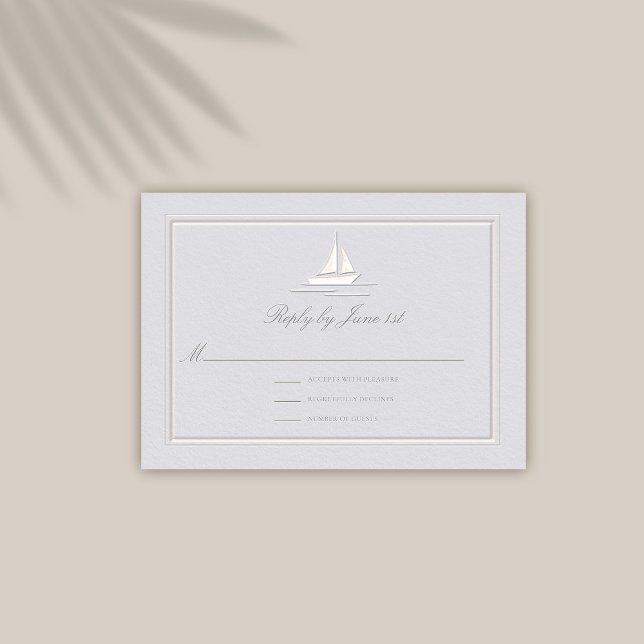 Faux Embossed Frame Boat Coastal Wedding Response (coastal wedding reply respond rsvp card modern classic formal traditional frame faux embossed boat)
