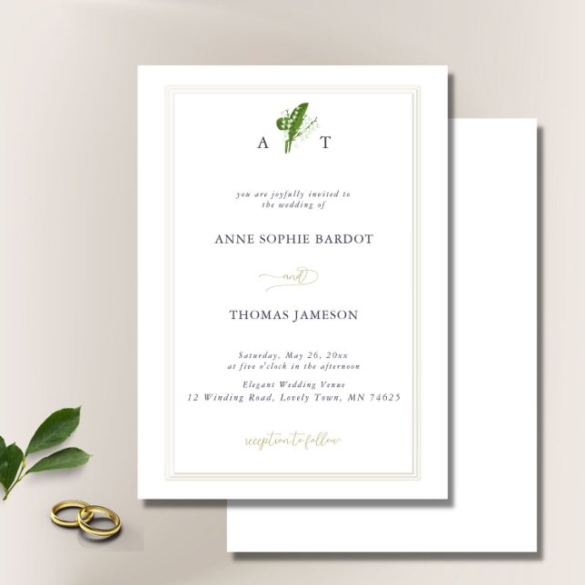 Faux Embossed Frame Lily Valley Monograms Wedding Invitation (Creator Uploaded)