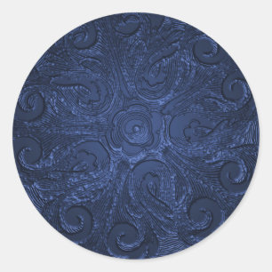 Faux Embossed Look Ornate Seal, Blue Classic Round Sticker