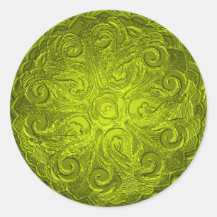 Faux Embossed Look Ornate Seal, Lime Classic Round Sticker