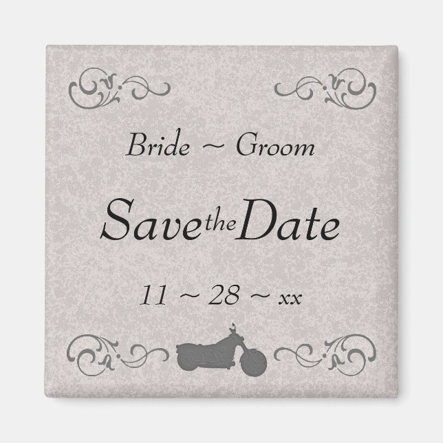 Faux Embossed Motorcycle Save the Date Magnet (Front)