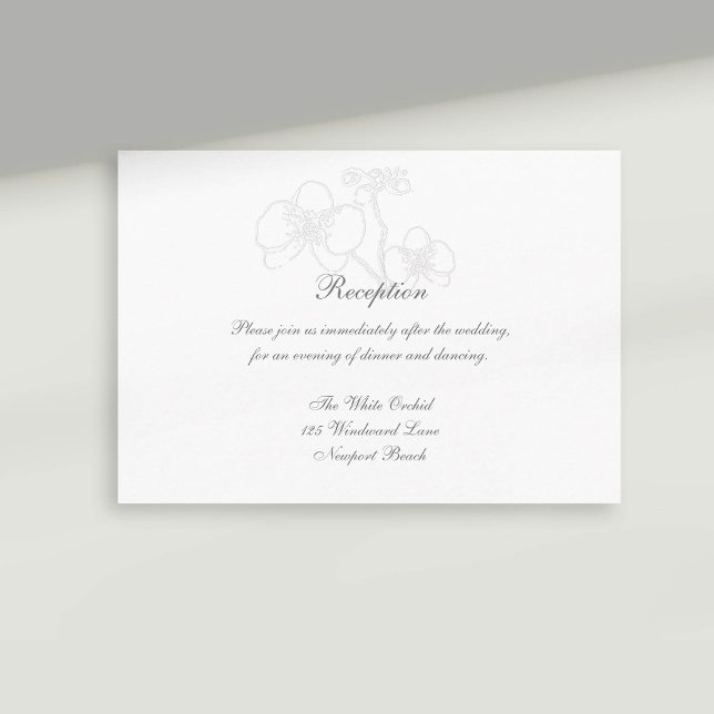 Faux Embossed Orchid Calligraphy Reception Wedding Enclosure Card (formal wedding reception card rsvp reply faux embossed orchid modern classic traditional calligraphy)