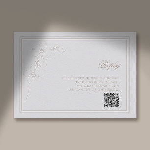 Faux Embossed Orchid Frame Ivory Reply Wedding QR Enclosure Card