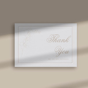 Faux Embossed Orchid Frame Ivory Wedding Thank You Card
