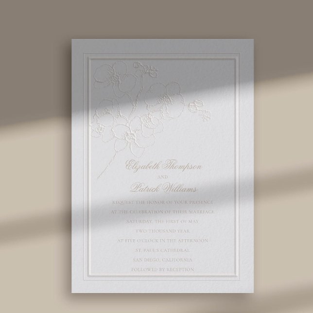 Faux Embossed Orchids Frame Formal Elegant Wedding Invitation (faux embossed orchids double frame modern classic wedding invitation ivory)