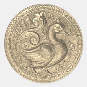 Faux Embossed Peacock Gold Set 1026 Classic Round Classic Round Sticker