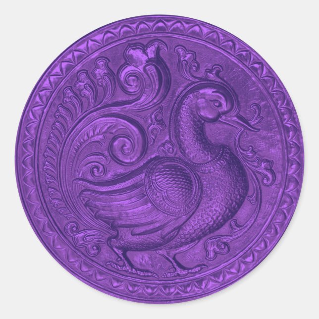Faux Embossed Peacock Purple Set 1026 Classic Round Sticker (Front)