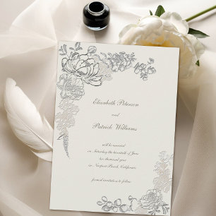 Faux Embossed Peony Calligraphy Formal Wedding Save The Date