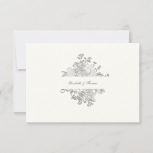 Faux Embossed Peony Formal Pearl Wedding Thank You Card