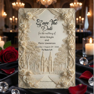 Faux Embossed Relief Ivory Baroque Stone Save The Date