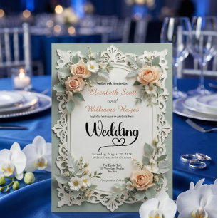 Faux Embossed Romantic Floral Summer Wedding Invitation