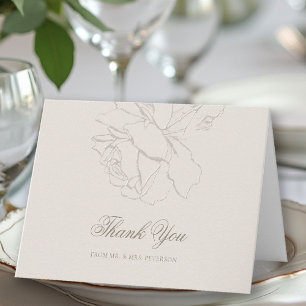 Faux Embossed Roses Classic Formal Wedding Ecru  Thank You Card