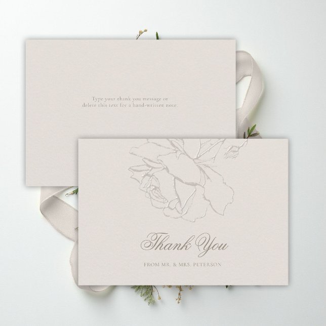 Faux Embossed Roses Ecru Classic Formal Wedding Thank You Card (ethereal wedding theme ecru thank you formal traditional modern classic floral roses elevated)