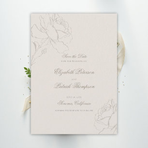 Faux Embossed Roses Ecru Formal Classic Wedding Save The Date