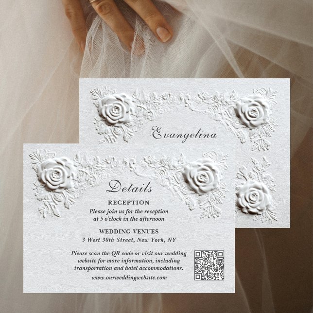 Faux Embossed Roses Elegant Script Details Wedding Enclosure Card (Creator Uploaded)
