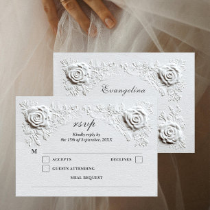 Faux Embossed Roses Elegant Script Wedding RSVP Card