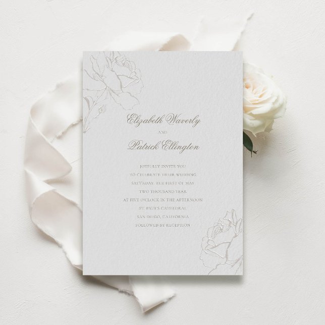 Faux Embossed Roses Ivory Modern Classic Wedding Invitation (modern classic wedding invitation roses frame calligraphy elegant traditional ivory formal tradition)