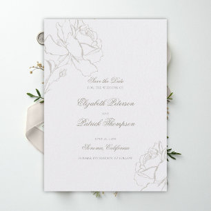 Faux Embossed Roses Pearl Formal Classic Wedding Save The Date