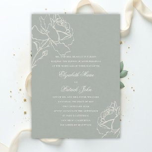 Faux Embossed Roses Sage Green Formal Wedding Invitation