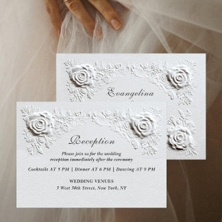 Faux Embossed Roses Script Reception Wedding Enclosure Card