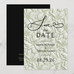 Faux Embossed Sage Green Floral Wedding Save The Date
