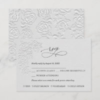 Faux Embossed White Roses Wedding RSVP Card