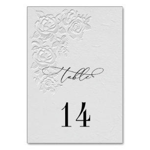 Faux Embossed White Roses Wedding Table Numbers
