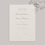 Faux Embossed Wildflowers Ecru Formal Wedding Save The Date<br><div class="desc">A faux-embossed sketch of a few delicate stems of wildflowers decorates this wildflower themed, modern classic wedding save the date design that is simple but sophisticated, timeless and elegant. The colour scheme is drawn from various shades of gold, giving it a subdued splash of colour. Please note that the embossing...</div>
