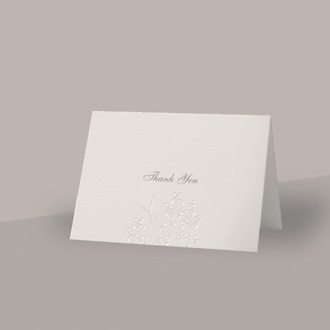Faux Embossed Wildflowers Folded Wedding Thank You (formal wedding thank you card folded traditional calligraphy ecru faux embossed wildflowers elegant )