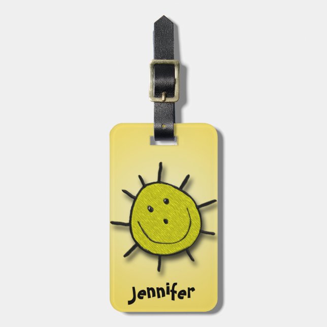 Faux Embrodery Patch Happy Sun Yellow Luggage Tag (Front Vertical)